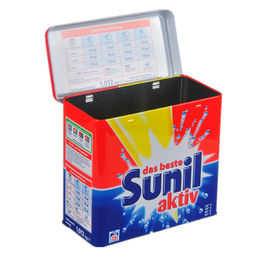 China Sunil-Waschpulver-Metallzinn-Behälter-Kasten/Deckel mit Hinger, Silber nach innen fournisseur
