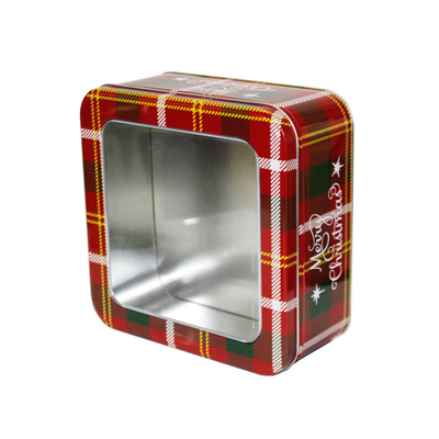 China Weihnachtsleeres Geschenk-Zinn-Feiertags-Metall Tin Box mit Fenster-quadratischem Plätzchen-Zinn fournisseur