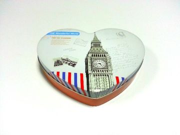 China Populäre Schokoladen-Zinn-Kasten-Zinnblech-Behälter, silberne Farbe nach innen, Herz-Form fournisseur