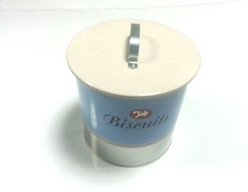 China Weiße/blaue Zinn-Plätzchen-Behälter mit Deckel/Abdeckung, 162x175 Millimeter fournisseur